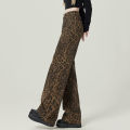 2026 Female Retro Leopard Printed Baggy Jeans Girls Chic Fashion Wide Leg Pants Women High Waist Casual Denim Trousers. 