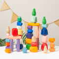 Children Wooden Colored Stone Balanc Building Blocks Educational Toy Creative Nordic Style Stacking Game Rainbow Wooden Toy . 