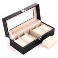 WELLZONE 2/3/4/5/6/10/12 Posistions Classic PU Leather Watch Display Box With Lock Dustproof  Watches Storage Case Collector. 
