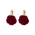 High end retro wine red rose earrings, elegant women's ear buckles, fashionable accessories.