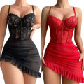 Women Fashion Lace Transparent Mini Dress  Sling Bag Hip Dress Summer Sleeveless Dress  Holiday Party Women's . 