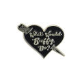 Vintage Punk Alloy Heart Enamel Pins What Would Buffy Do? Classic Black Letter Brooch Clothing Lapel Badge Funny Jewelry Gifts. 