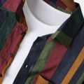 Spring and Autumn Men's Street Colorful Vertical Stripes Loose Relaxed Polo Collar Single Breasted Long Sleeve Shirt 2023 New. 