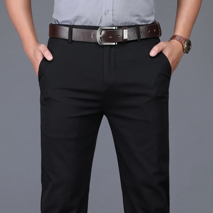 98%25%20Cotton%20Classic%20Men's%20Brown%20Business%20Straight%20Casual%20Pants%20Solid%20Stretch%20High%20Waist%20Office%20Trousers%20Male%20Brand%20Black%20Khaki%20-%20Image%204