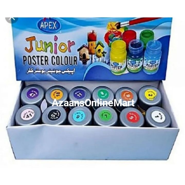 Apex Junior Poster Colors | 12 Pcs Colorful Apex Junior Poster Color Set | 25ml Bottle