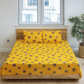 King Size Premium Bed Sheet 88" x 98" with 2 Pillow Covers | Yellow Bed Sheet with Grey Floral Print. 