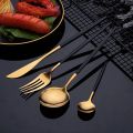 24pcs Gold Tableware Set Stainless Steel Dinnerware Set Mirror Fork Knife Coffee Spoon Cutlery Flatware Set Western Kitchen.