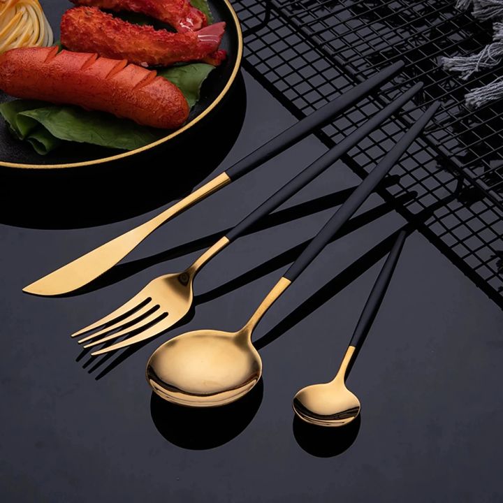 24pcs%20Gold%20Tableware%20Set%20Stainless%20Steel%20Dinnerware%20Set%20Mirror%20Fork%20Knife%20Coffee%20Spoon%20Cutlery%20Flatware%20Set%20Western%20Kitchen%20-%20Image%202