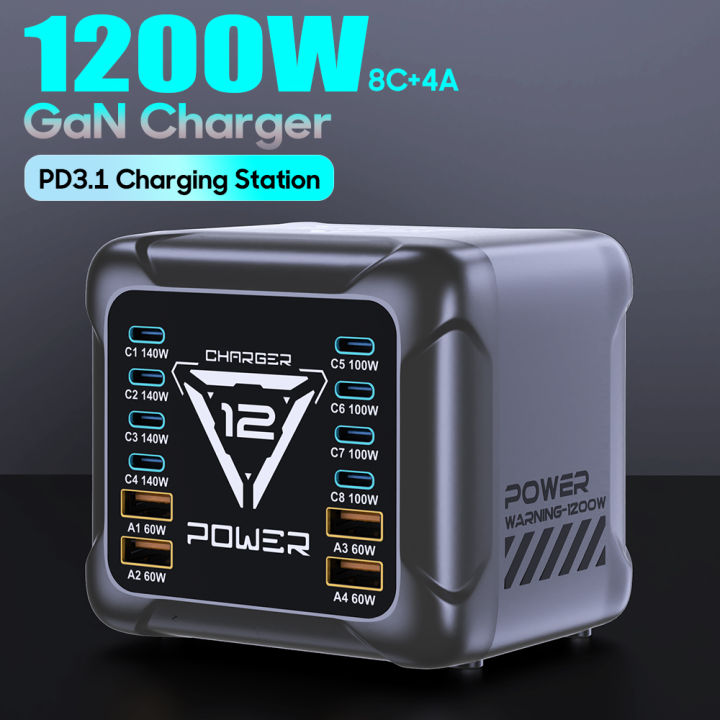 1200W USB C Charger, GaN PD3.1 140W 100W PPS Fast Charging Station Type-C Laptop Power Adapter for MacBook S25 iPhone 17