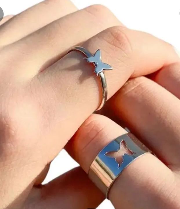 Beautiful Couple Rings Set Butterfly Adjustable Rings Pair For Couple Rings