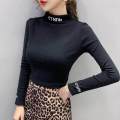 Qxshop English letters English letters round neck long sleeve T-shirt with sleeves solid color casual wear cool🔥🛍. 