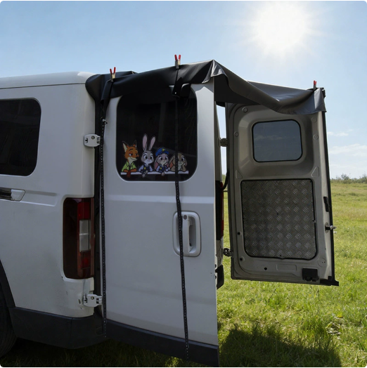 Van Rear Door Awning Sunshade, Waterproof Car Tailgate Tent Cover, Universal RV Back Door Shelter