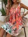 Plus Size 1XL-5XL Summer  Women Fashion Tropical Floral Print Casual Sleeveless Dress Sundress Female Bohemian Beach Dress Robe. 
