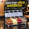 Acrylic Crystal Clear Spice Box Set with Cover & 4 Spoons – Kitchen Storage Jar. 