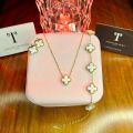 Black Clover Stainless Steel Complete Jewellery Set double sided trendy clover necklace earring with five leaf bracelet. 