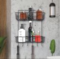 Multipurpose wall mounted Storage Rack / shower storage rack/ 1 layer corner rack / metal black shelf / bathroom kitchen punch corner frame /shower shelf metal rack. 