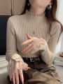 Autumn Winter Female Long Sleeve Knit Patctwork Lace Sweater Turtleneck Skinny Elastic Knitted Pullovers Women Solid Color Tops.