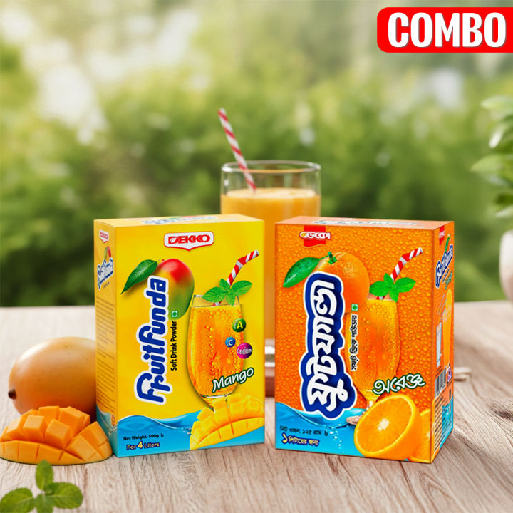"Dekko Fruitfunda Mango Soft Drinks Powder 500g & Dekko Fruit Funda Orange Soft Drinks Powder 125g  - Combo"