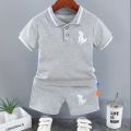 Infant Baby Boy Sets Summer Clothing Casual Sport Suit POLO Shirt + Shorts 2Pcs Set Boys Kids Grey Dinosaur Print Tracksuit. 