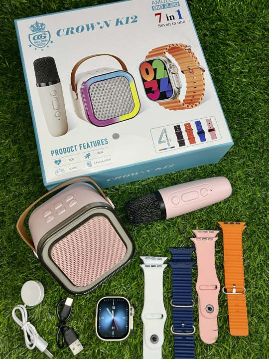 crown k12 7 in 1 ( ultra watch, straps, Bluetooth speaker and wireless mic)