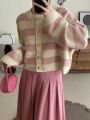 Korean fashion sweater cardigan women knitted striped sweater autumn winter long sleeve loose short cardigans female casual tops. 