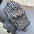 Retro Motorcycle Gloves Perforated Glove Breathable Genuine Leather Black All Seasons Moto Racing Cycling Motocross Bike Knight.