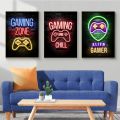 Neon Gaming Gamer Wall Art Posters Prints Gamer Canvas Painting Canvas Picture for Kids Boys Room Decorative Playroom Cuadros.