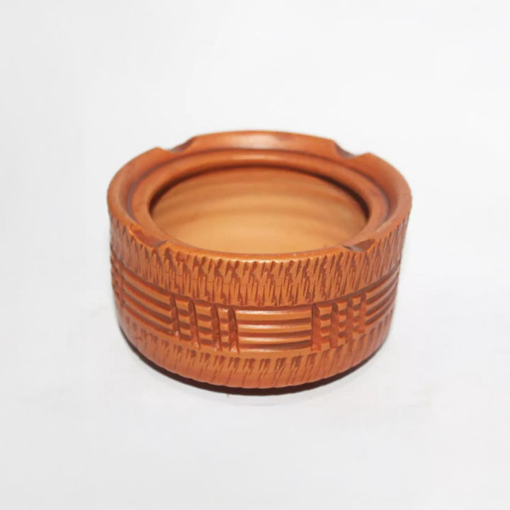 Brown Clay Decorative Ashtray Round Premium Ash Holder for Home and Office