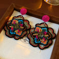 Colorful Rice Beads Embroidered Flower Earrings for Women Unique Design Drop Earring Retro Delicate Luxury Designer Jewelry. 