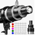 Bowens Mount Flash Snoot Conical Lens Video Artist Moing Shape Photo Studio Light Kit with Optical Spotlight Lens 35 Gobos.