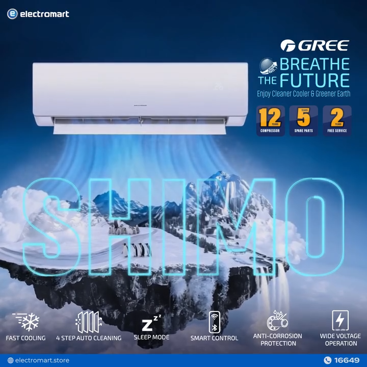 Gree Split Type Air Conditioner GS-12XSMA4V-Shimo-Split -1.0 TON-Inverter 2025 🚚 Free Delivery  💳 0% EMI Available, Official Warranty by Electromart with Free Delivery