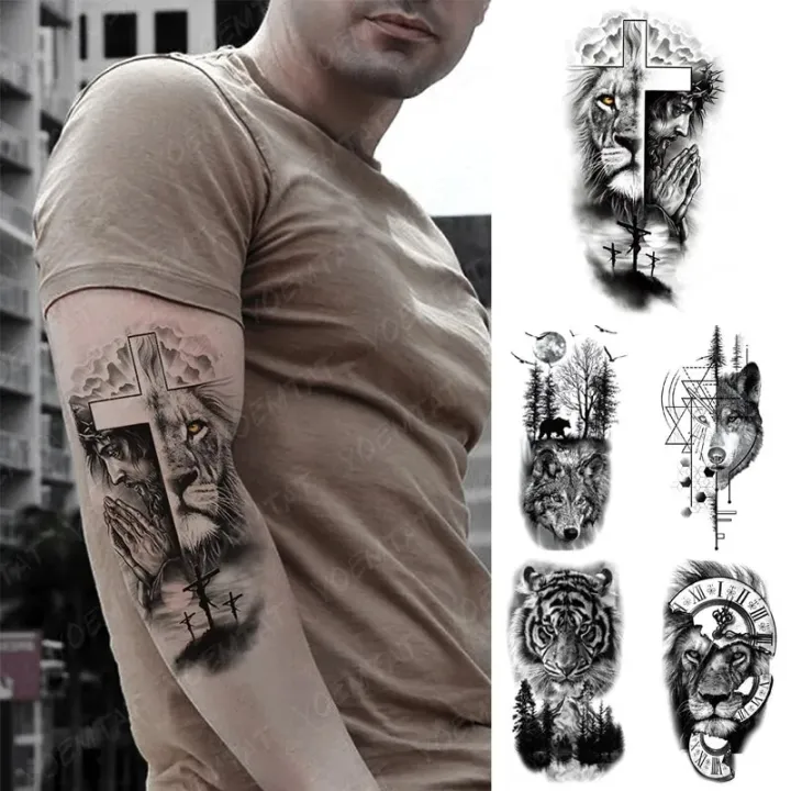 5PCS%20Waterproof%20Temporary%20Tattoo%20Sticker%20Praying%20Cross%20Lion%20Tiger%20Wolf%20Cross%20Wild%20Animal%20Women%20Men%20Arm%20Fake%20Sleeve%20Tattoos%20-%20Image%207