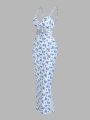 Spring/Summer 2024 European and American Fashion Explosion Printing Knit Simple Sleeveless Suspender Dress with Leaking Back and. 