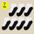 7 Pairs of Kids Cotton Blend Ankle Socks, Student Socks, Mesh Design, Solid Color, Comfortable, Breathable, Durable. 