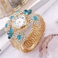 Rhinestone Flower Decor Quartz Bracelet Watch Boho Analog Cuff Bangle Dress Watch, Gift For Mother's Day Valentine's Day. 