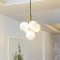 Luxury White Glass Ball Chandelier Post-modern Simple Nordic Italian Dining Bedroom Spherical Molecular Pendant Light. 