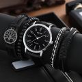 MSCXDK Brand 5pcs Black Quartz Watches Bracelet Men Business Casual Round Watch Life Tree PU Leather Bracelets Sets. 