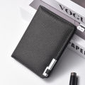 Black Faux Leather Small Slim Business-Style Wallet - Multiple Card Slots, Credit Card and Driver's License Holder, Geometric In. 