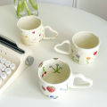 Cute Ceramic Coffee Mugs Love Handle Cups Hand Pinched Irregular Off-white Color Milk Tea Cup Refreshing Mug Oatmeal Breakfast. 