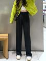 Women's suit wide-leg pants loose sag high waisted straight casual mopping style slim pants. 