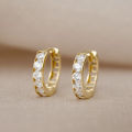 Huitan Bright Zirconia Hoop Earrings Lady Daily Wearable Accessories with Fashion Hollow-out Design Trendy Gold Color Jewelry.
