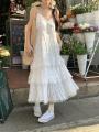 Summer Befree Long Vintage Casual Ruffles Elegant Maxi Strap Camis Silky Beach Lace Elegant Party Dress Vestidos Women.