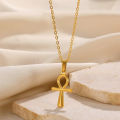 Stainless Steel Cross Pendant Necklace For Women Men Gold Color Ancient Egypt Ankh Cross Charm Choker Jewelry Hip Hop Gift.