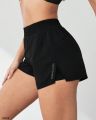 Women's High Waist 2-in-1 Running Shorts with Pockets Athletic Gym Shorts for Yoga And Workout with Inner Liner And Side Pockets.