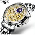LIGE Men Watch Top Brand Original Sports Quartz Mens Watches Full Steel Waterproof Chronograph Wristwatch Men Relogio Masculino. 