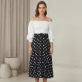 Western Dress White Smoky Top and Black Skirt Kurti Set for Women. 