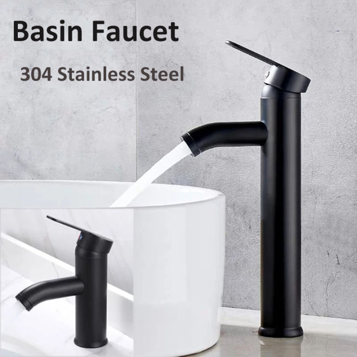 Basin Faucet 304 Stainless Steel Single Hot Cold Water Tap Bathroom Kitchen Minimalist Style Sink Faucet Sleek Water Sink Tap