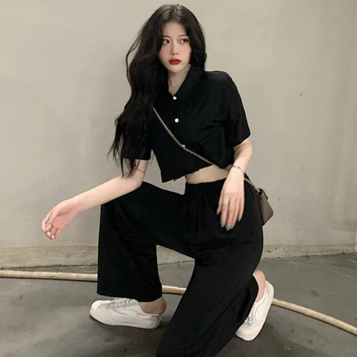 2%20PCs%20set%20black%20shirt%20collar%20short%20sleeve%20with%20long%20pants%20set%20leisure%20chic%20simple%20-%20Image%202