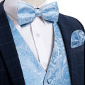 Suit Vest With Bow Tie Pocket Square Cufflinks Light Blue Black Red Paisley Luxury Wedding Prom Tuxedo Waistcoat for Men. 