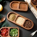 Solid Wood Rectangle Tray 2/3 Grid Condiment Plate Breakfast Food Sushi Bread Dessert Sauce Plate Kitchen Dinner Seasoning Dish. 